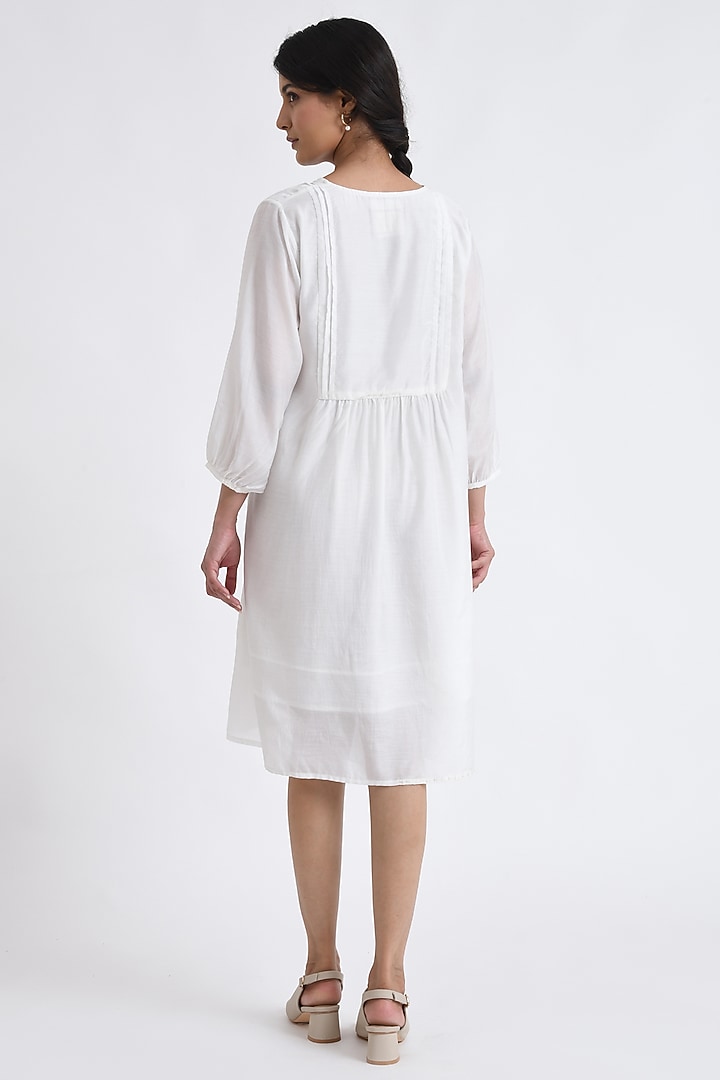 White Cotton Block Printed Midi Summer Dress by Jayati Goenka at Pernia's Pop Up Shop