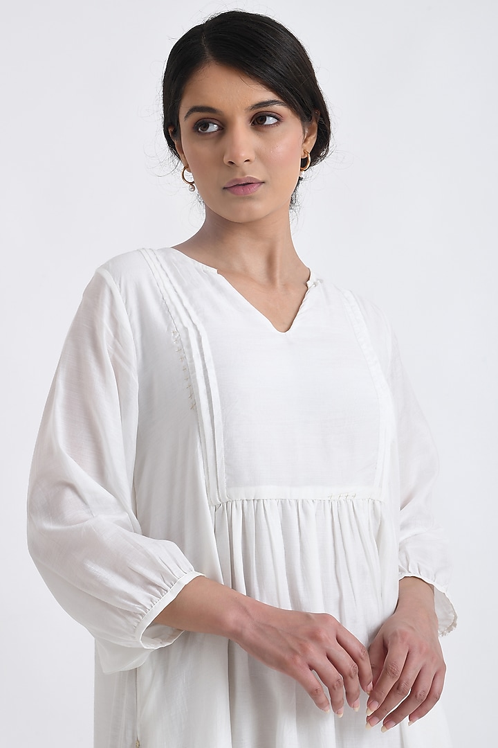 White Cotton Block Printed Midi Summer Dress by Jayati Goenka at Pernia's Pop Up Shop