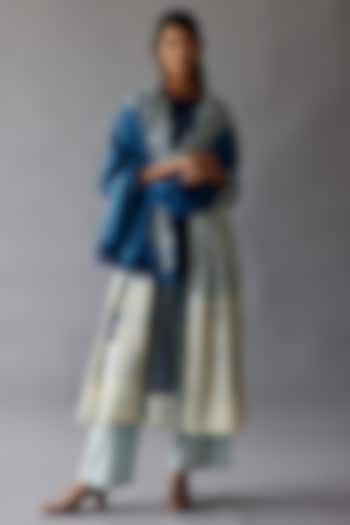 Blue Natural Dyed Cotton Blend Handblock Printed Tunic Set by Jayati Goenka
