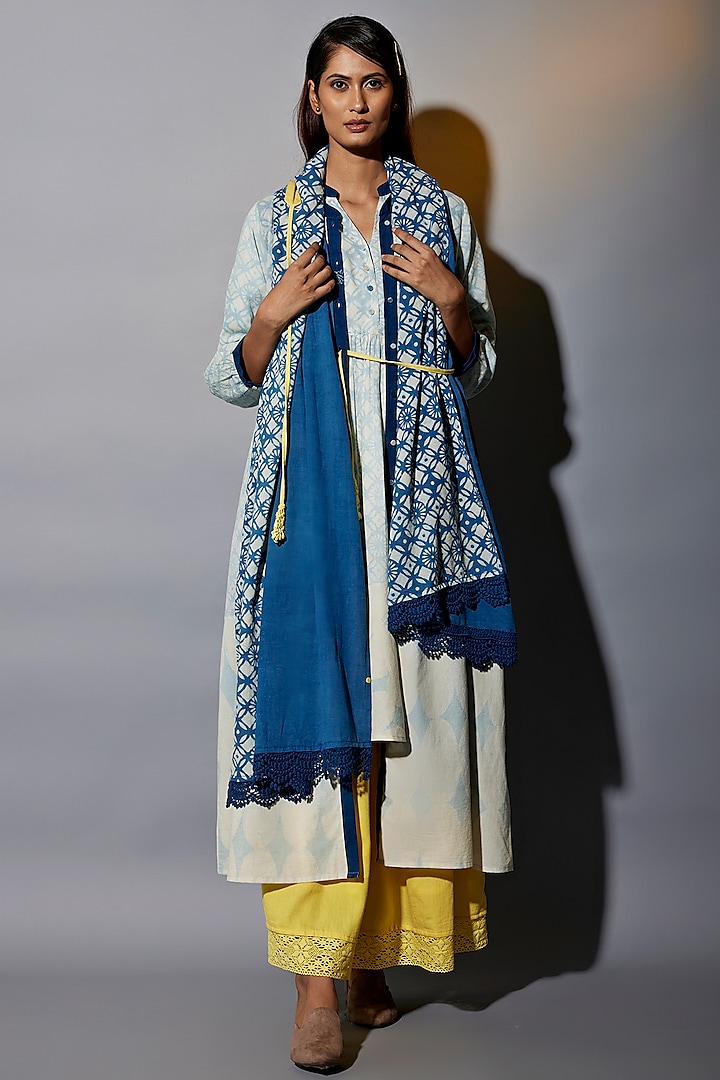 Yellow Soft Cotton Skirt Set With Overlay by Jayati Goenka