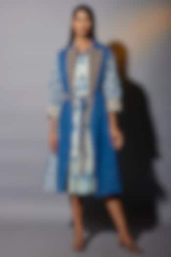 Blue & Brown Natural Dyed Cotton Blend Jacket Dress by Jayati Goenka