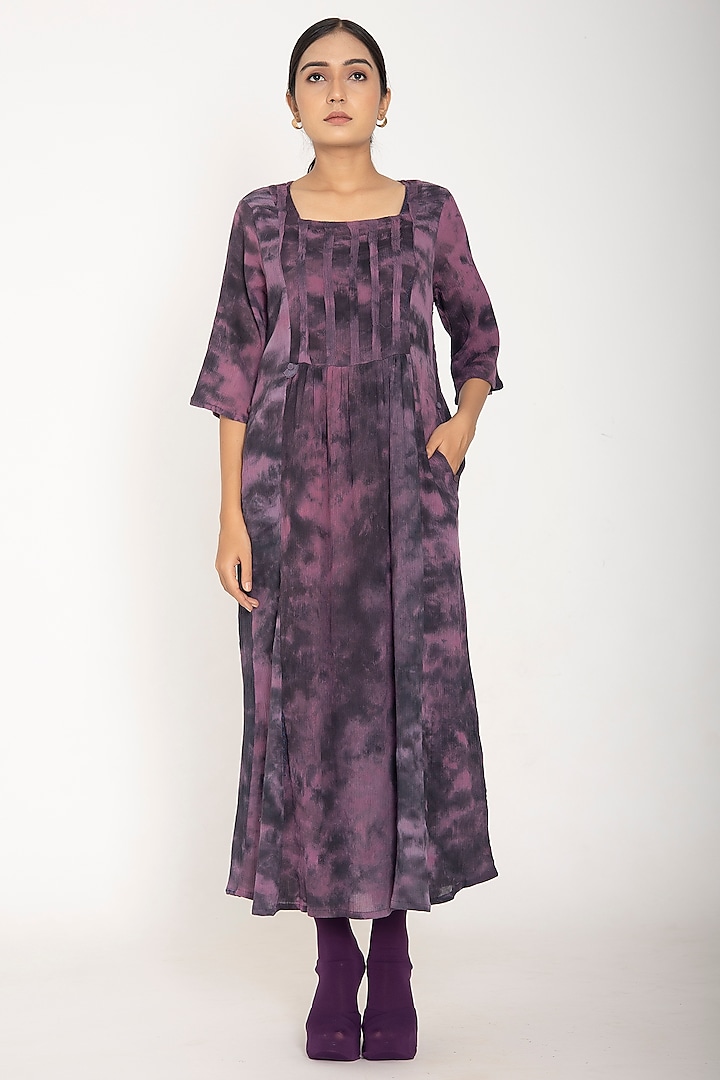 Purple Cotton Crepe Dress by Jayati Goenka