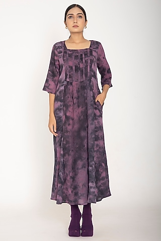 Purple Cotton Crepe Dress by Jayati Goenka