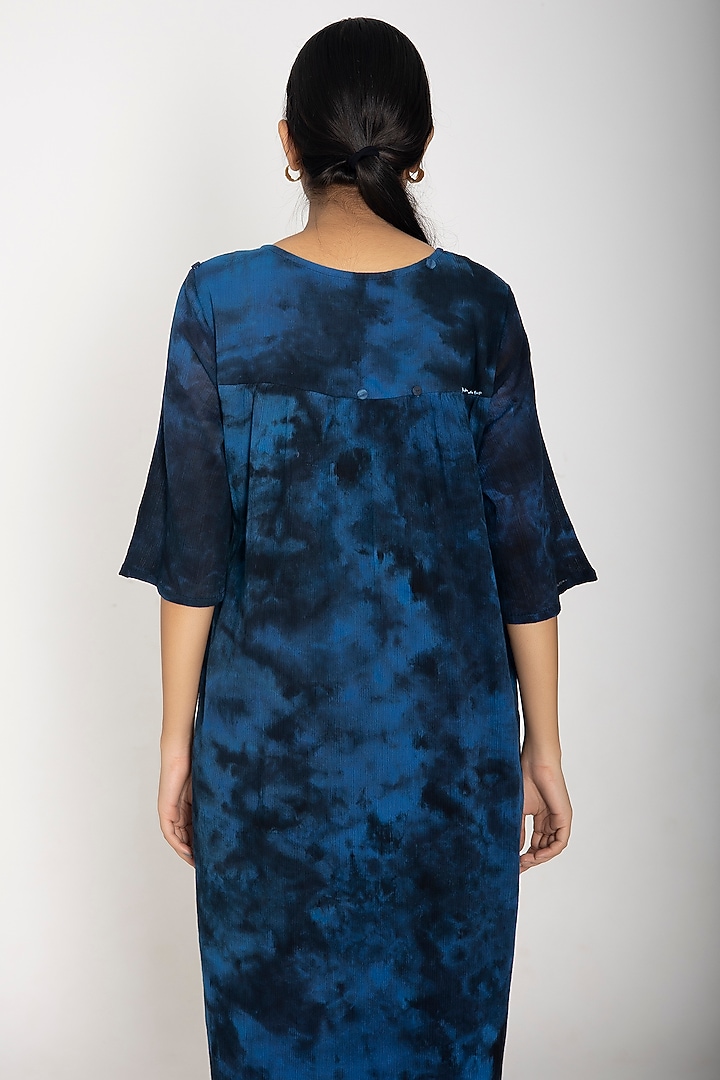 Indigo Blue Cotton Crepe Summer Dress by Jayati Goenka at Pernia's Pop Up Shop
