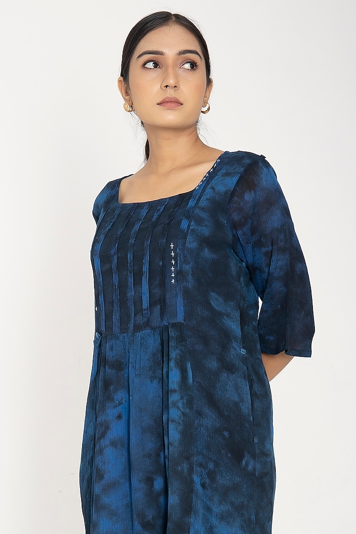 Indigo Blue Cotton Crepe Summer Dress by Jayati Goenka at Pernia's Pop Up Shop
