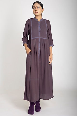 Umber Brown Crepe Dress by Jayati Goenka