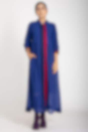Indigo Blue Cotton Handwoven Dress by Jayati Goenka