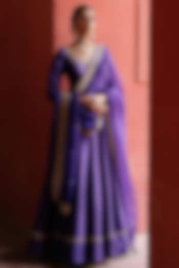 Purple Silk Hand Embroidered Wedding Anarkali Set by Jigar Mali at Pernia's Pop Up Shop