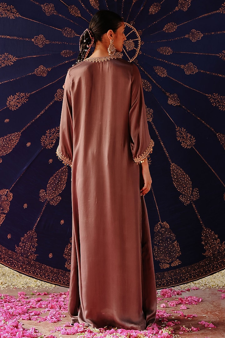 Dull Purple Satin Georgette Hand Embroidered Kaftan Set by Jigar Mali at Pernia's Pop Up Shop