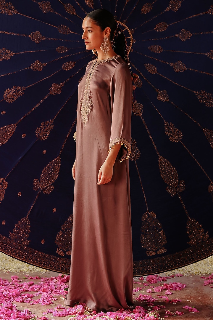 Dull Purple Satin Georgette Hand Embroidered Kaftan Set by Jigar Mali at Pernia's Pop Up Shop