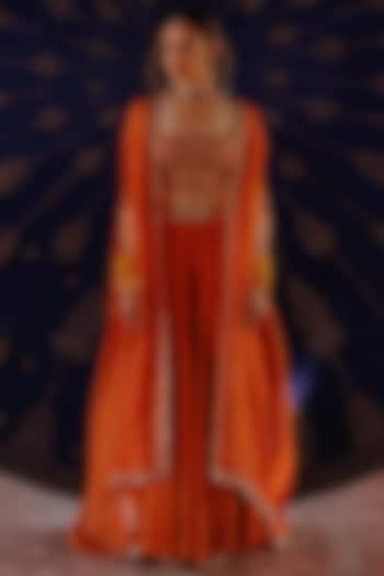 Rust Chanderi & Organza Hand Embroidered Cape Set by Jigar Mali at Pernia's Pop Up Shop