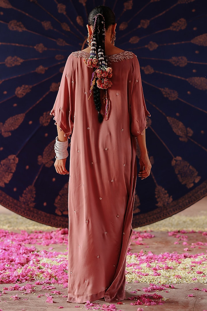 Lilac Satin Georgette Hand Embroidered Kaftan Set by Jigar Mali at Pernia's Pop Up Shop