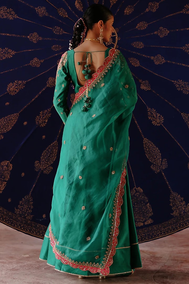 Rama Green Chanderi & Organza Hand Embroidered Wedding Anarkali Set by Jigar Mali at Pernia's Pop Up Shop