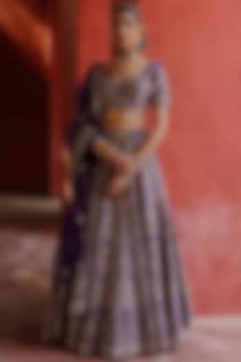 Purple Chanderi & Organza Hand Embroidered Wedding Lehenga Set by Jigar Mali at Pernia's Pop Up Shop