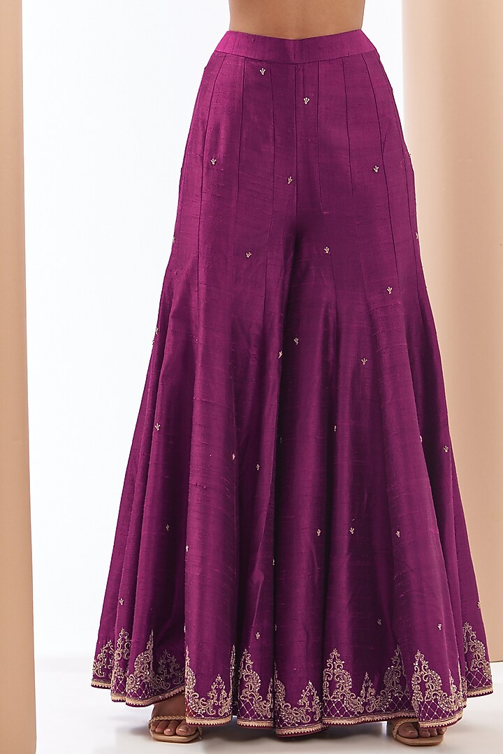 Wine Raw Silk Embroidered Bridal Sharara Set by Jigar Mali at Pernia's Pop Up Shop
