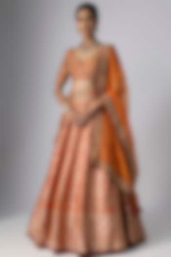 Orange Chiniya Silk Banarasi Bridal Lehenga Set by Jigar Mali at Pernia's Pop Up Shop