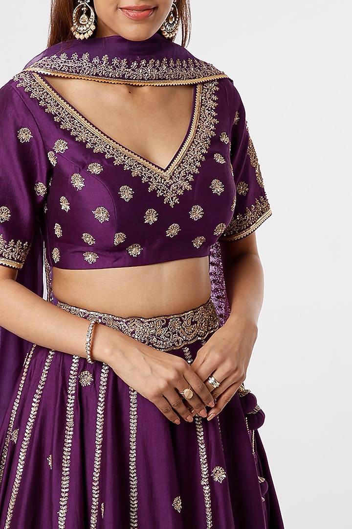 Midnight Purple Embroidered Bridal Lehenga Set by Jigar Mali at Pernia's Pop Up Shop