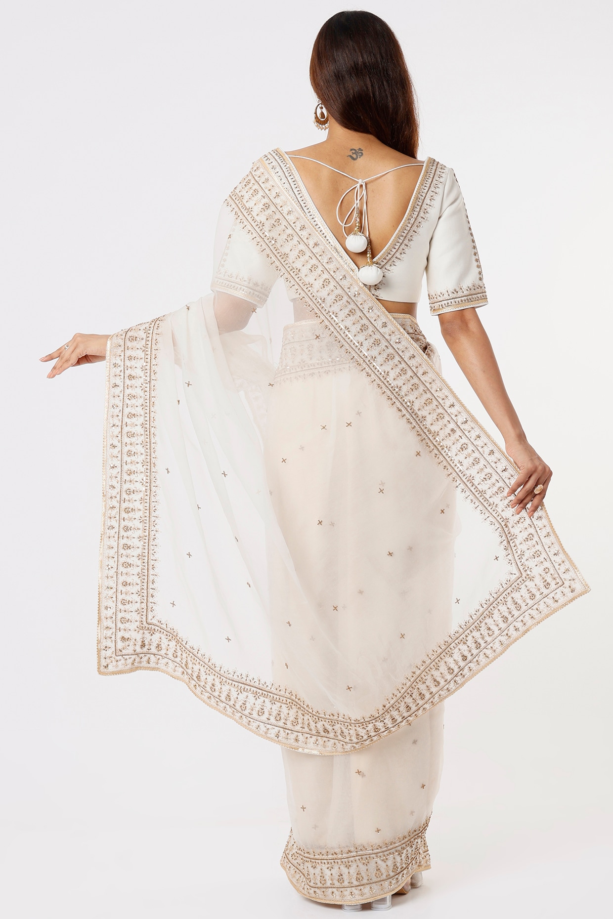 Buy Fancy Pearl White Saree - Net Designer Saree – Empress Clothing