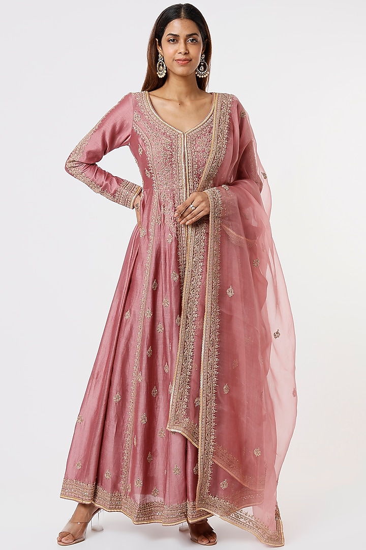 Aurora Pink Embroidered Jacket Set by Jigar Mali at Pernia's Pop Up Shop