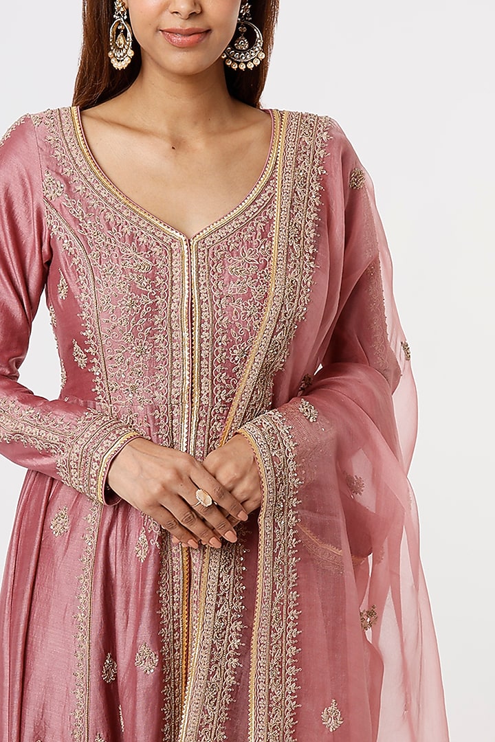 Aurora Pink Embroidered Jacket Set by Jigar Mali at Pernia's Pop Up Shop