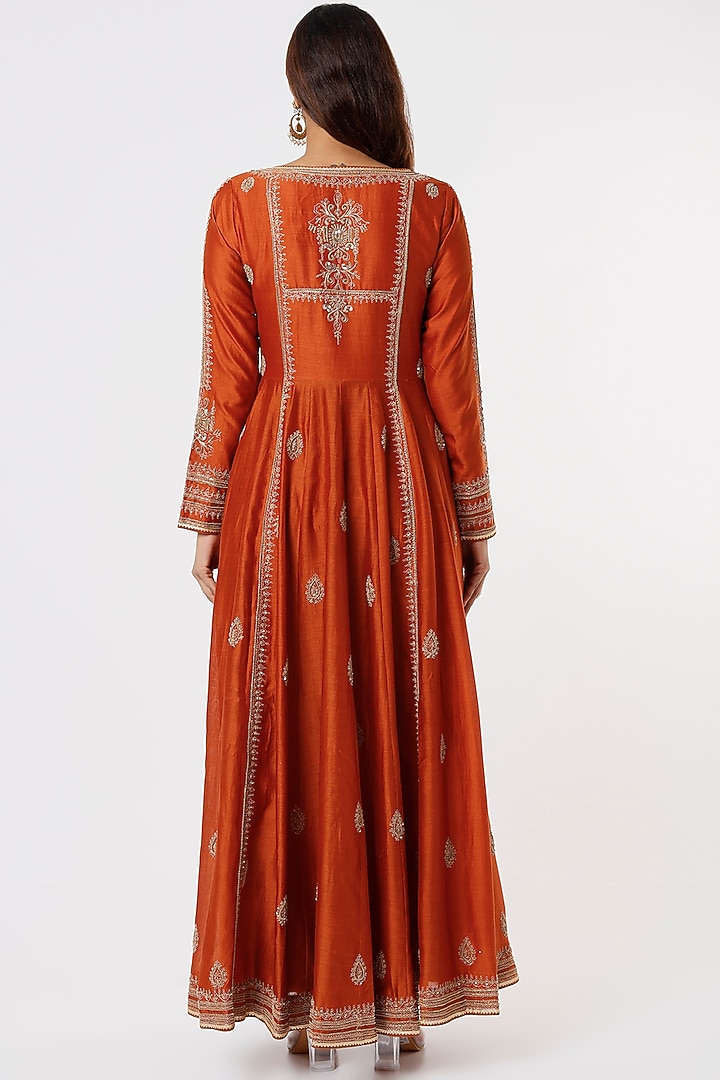 Burnt Orange Embroidered Jacket Set by Jigar Mali at Pernia's Pop Up Shop
