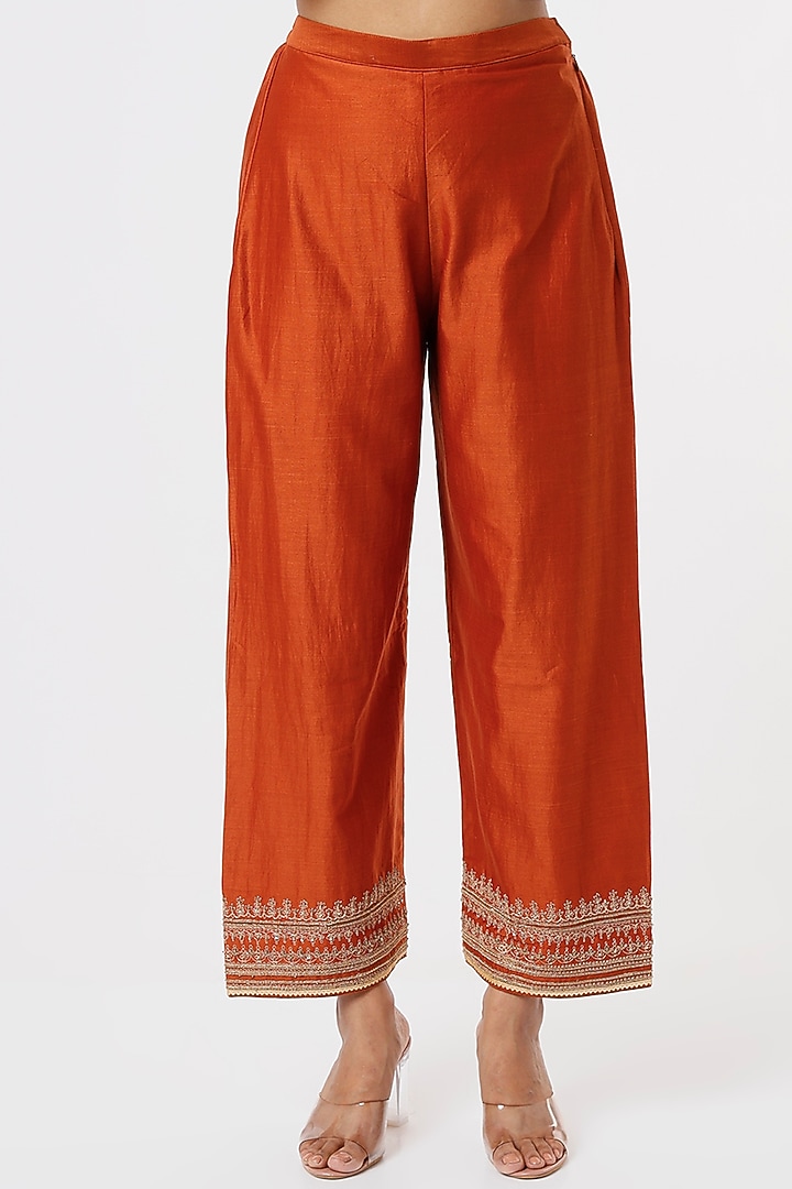 Burnt Orange Embroidered Jacket Set by Jigar Mali at Pernia's Pop Up Shop