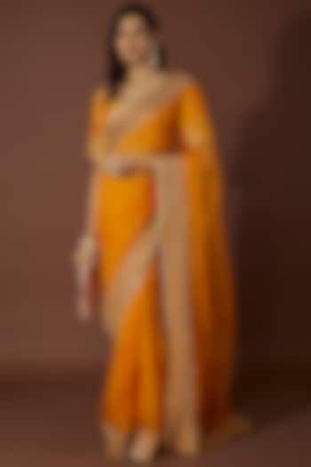 Tangerine Embroidered Saree Set by Jigar Mali
