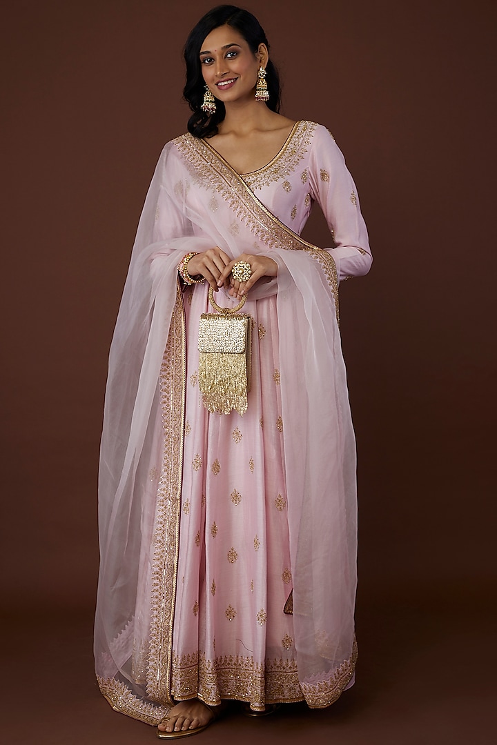 Blush Pink Embroidered Anarkali Set by Jigar Mali