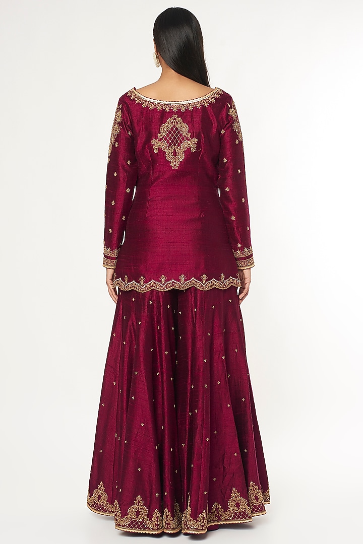 Wine Embroidered Bridal Sharara Set by Jigar Mali at Pernia's Pop Up Shop