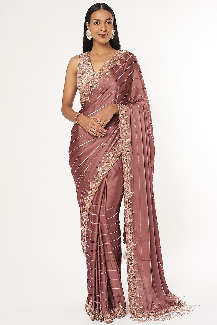 Aurora Pink Georgette Saree Set by Jigar Mali