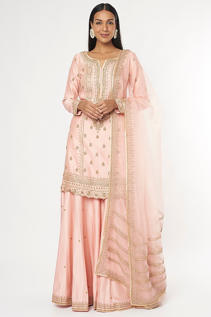 Blush Pink Embroidered Sharara Set by Jigar Mali