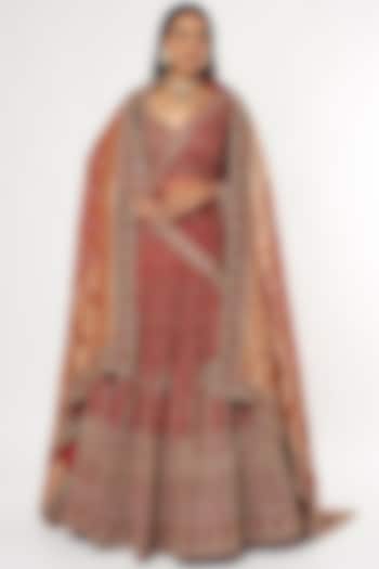 Red Embroidered Lehenga Set by Jigar Mali