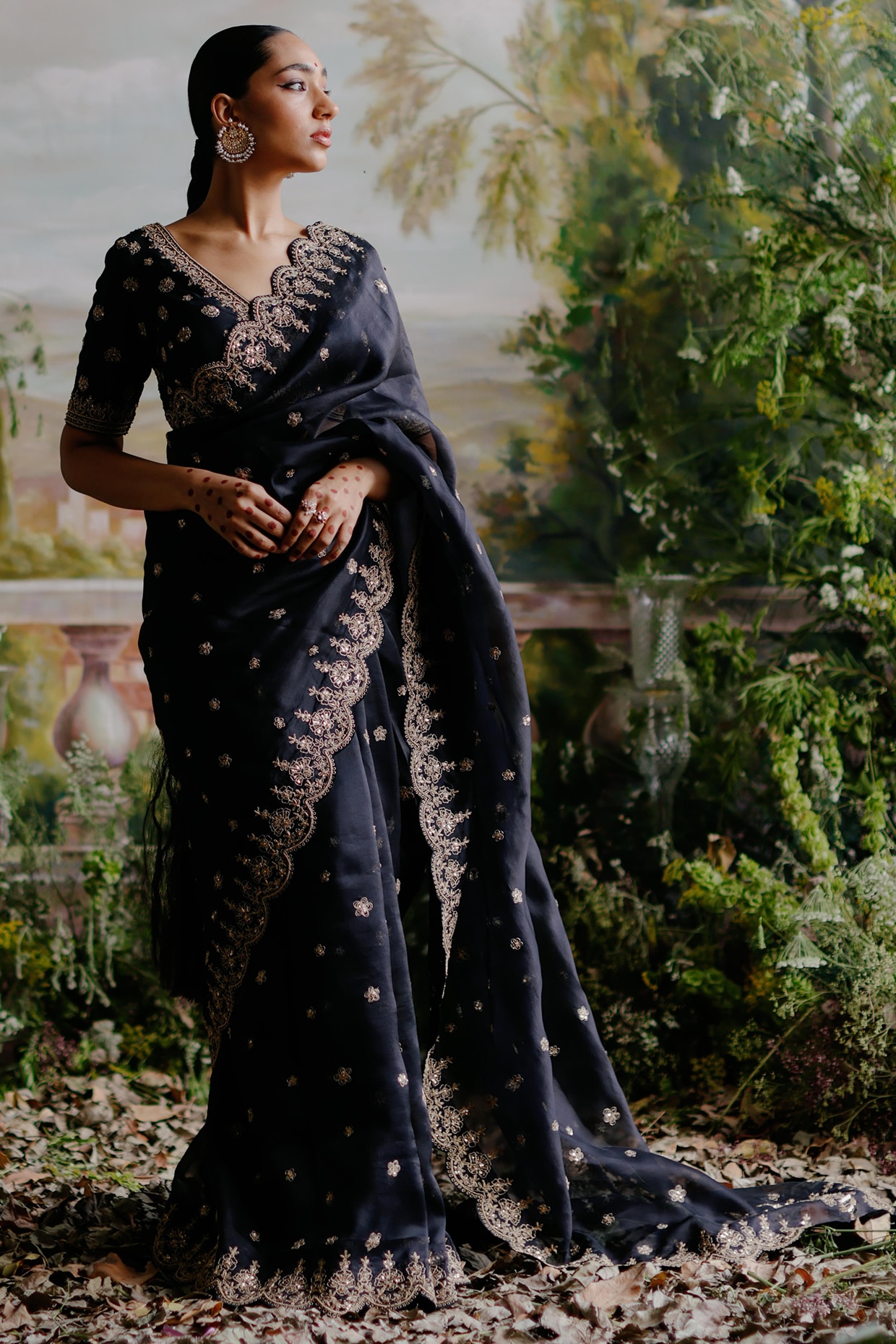 Trending Sequins Embroidered Georgette Black And Magenta Pink Saree  SARV136917