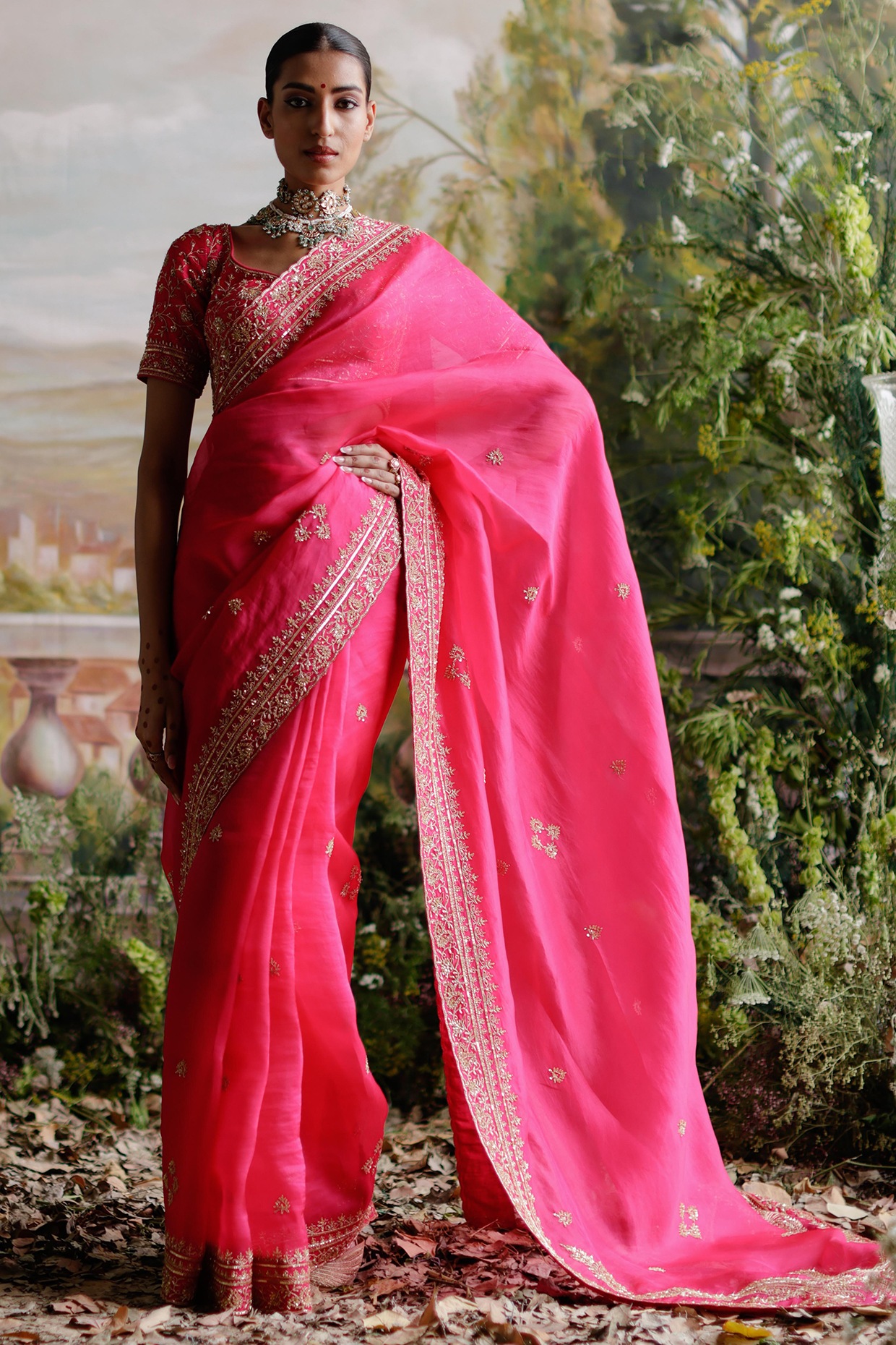 Dark Pink Color Chinon Fabric Thread With Sequence Saree – BEST SAREE