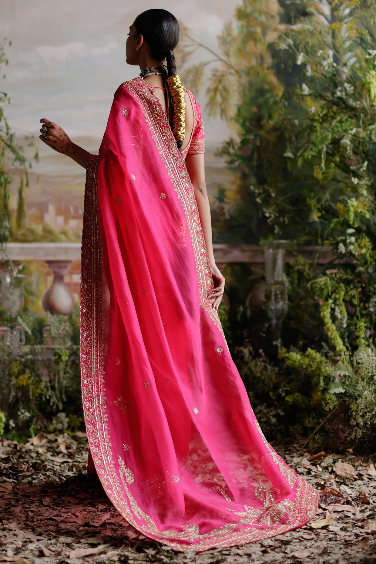 CHARUKRITI Hot Pink Woven Saree With Unstitched Blouse