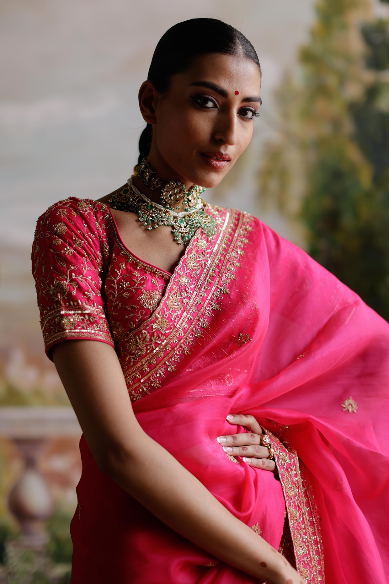 Buy Hot Pink Printed Saree With Blouse by Designer PUNIT BALANA Online at  Ogaan.com