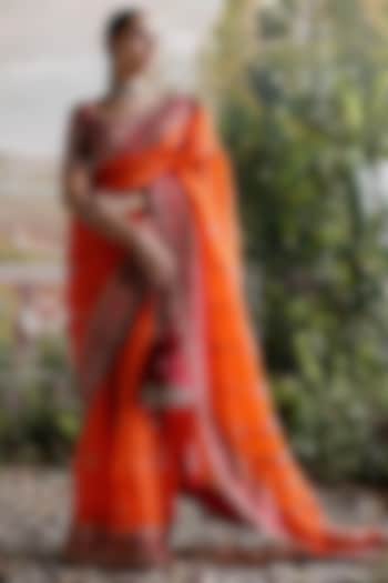 Orange Organza Hand Embellished Reception Saree Set by Jigar Mali at Pernia's Pop Up Shop