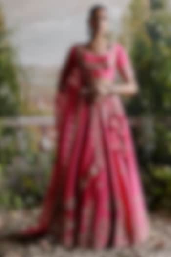 Pink Chanderi Hand Embellished Wedding Lehenga Set by Jigar Mali at Pernia's Pop Up Shop