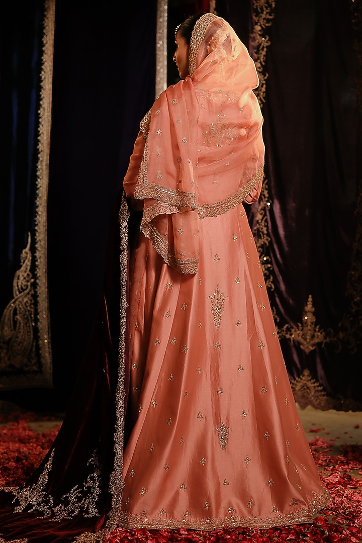 Peach Chanderi Hand Embellished High-Low Jacket Set by Jigar Mali at Pernia's Pop Up Shop