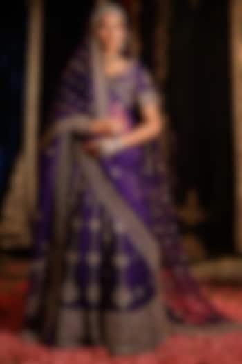 Purple Chanderi Hand Embellished Bridal Lehenga Set by Jigar Mali at Pernia's Pop Up Shop