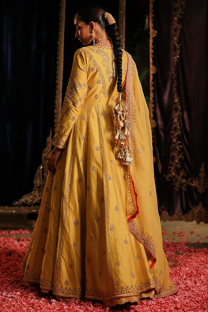 Yellow Chanderi Hand Embellished Jacket Set by Jigar Mali at Pernia's Pop Up Shop