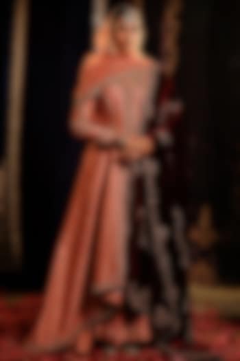 Peach Chanderi High-Low Jacket Set by Jigar Mali at Pernia's Pop Up Shop
