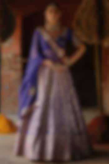 Purple Banarasi Hand Embroidered Bridal Lehenga Set by Jigar Mali at Pernia's Pop Up Shop
