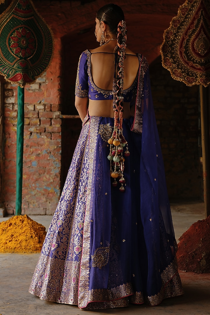 Purple Banarasi Hand Embroidered Bridal Lehenga Set by Jigar Mali at Pernia's Pop Up Shop