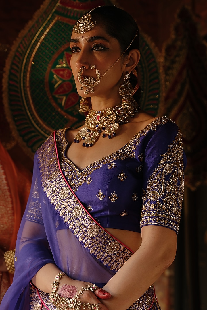 Purple Banarasi Hand Embroidered Bridal Lehenga Set by Jigar Mali at Pernia's Pop Up Shop
