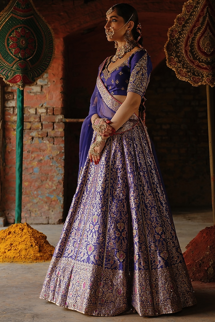 Purple Banarasi Hand Embroidered Bridal Lehenga Set by Jigar Mali at Pernia's Pop Up Shop