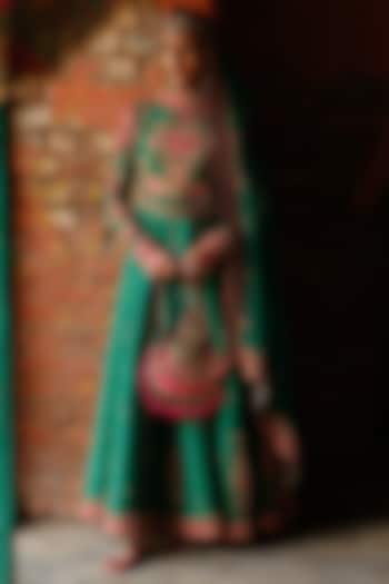 Rama Green Chanderi Silk Hand Embroidered Bridal Anarkali Set by Jigar Mali at Pernia's Pop Up Shop