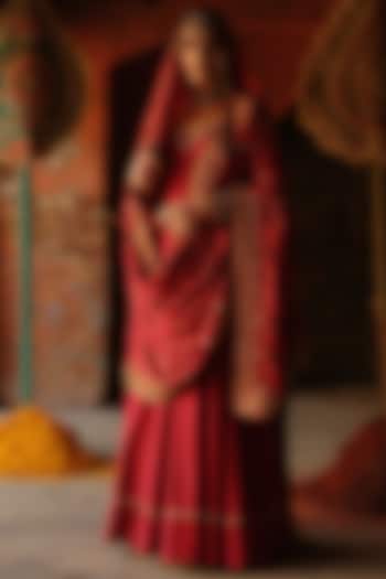 Maroon Chanderi Silk Hand Embroidered Bridal Anarkali Set by Jigar Mali at Pernia's Pop Up Shop