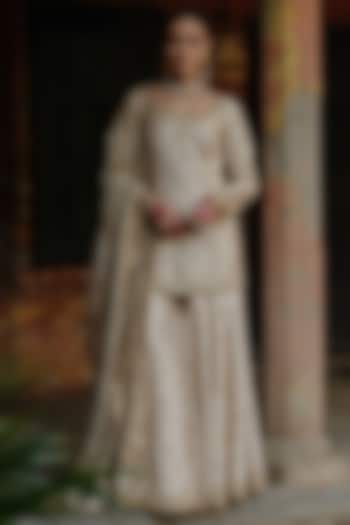 Ivory Chanderi Silk Embellished Bridal Sharara Set by Jigar Mali at Pernia's Pop Up Shop
