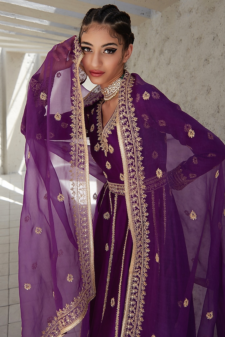 Purple Embroidered Bridal Anarkali Set by Jigar Mali at Pernia's Pop Up Shop
